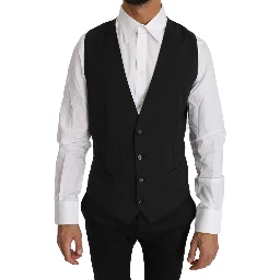 Gray Solid 100% Wool Waistcoat Vest