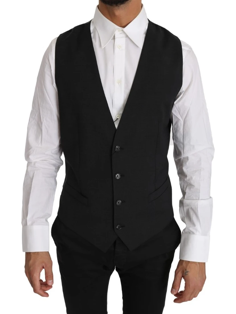 Gray Solid 100% Wool Waistcoat Vest
