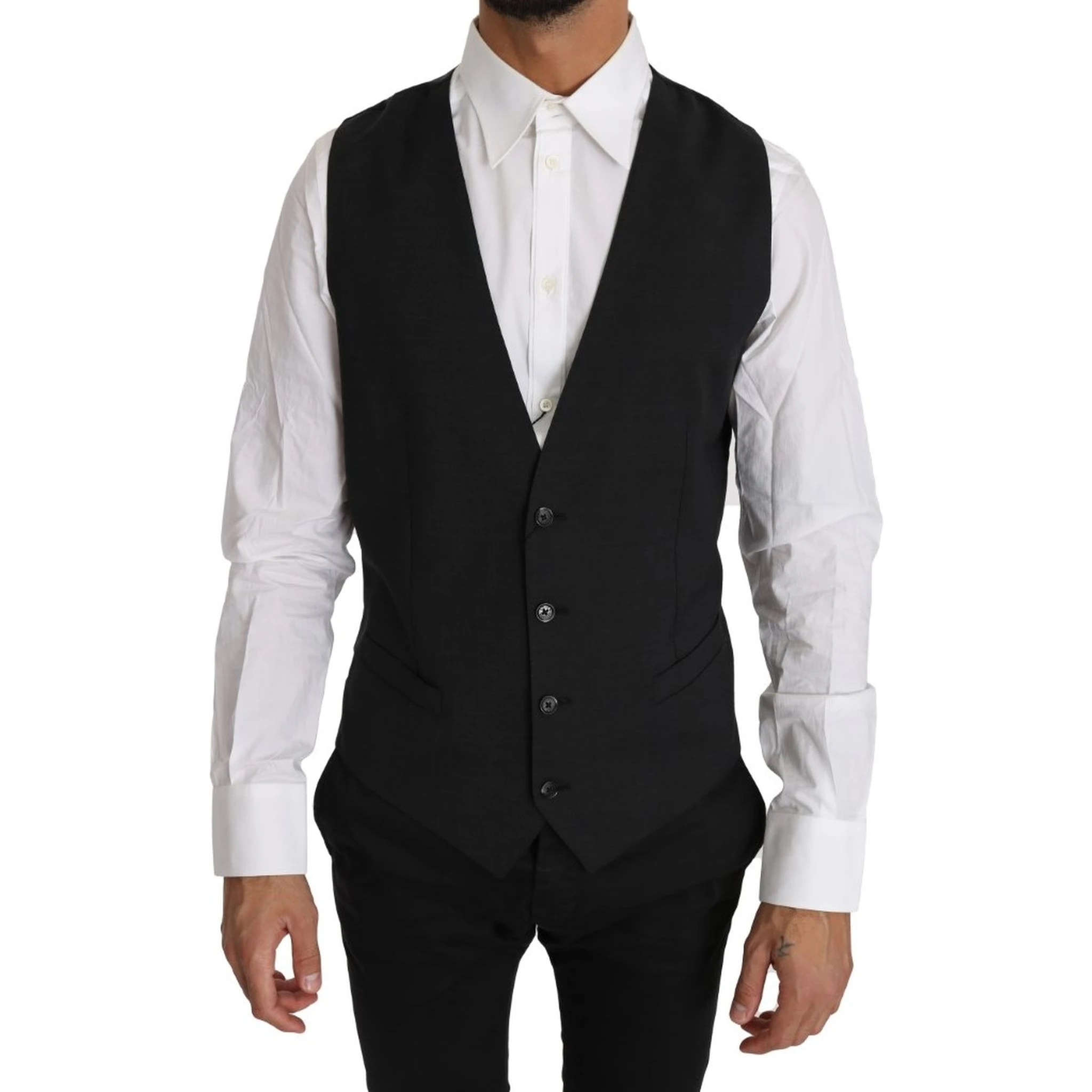 Gray Solid 100% Wool Waistcoat Vest