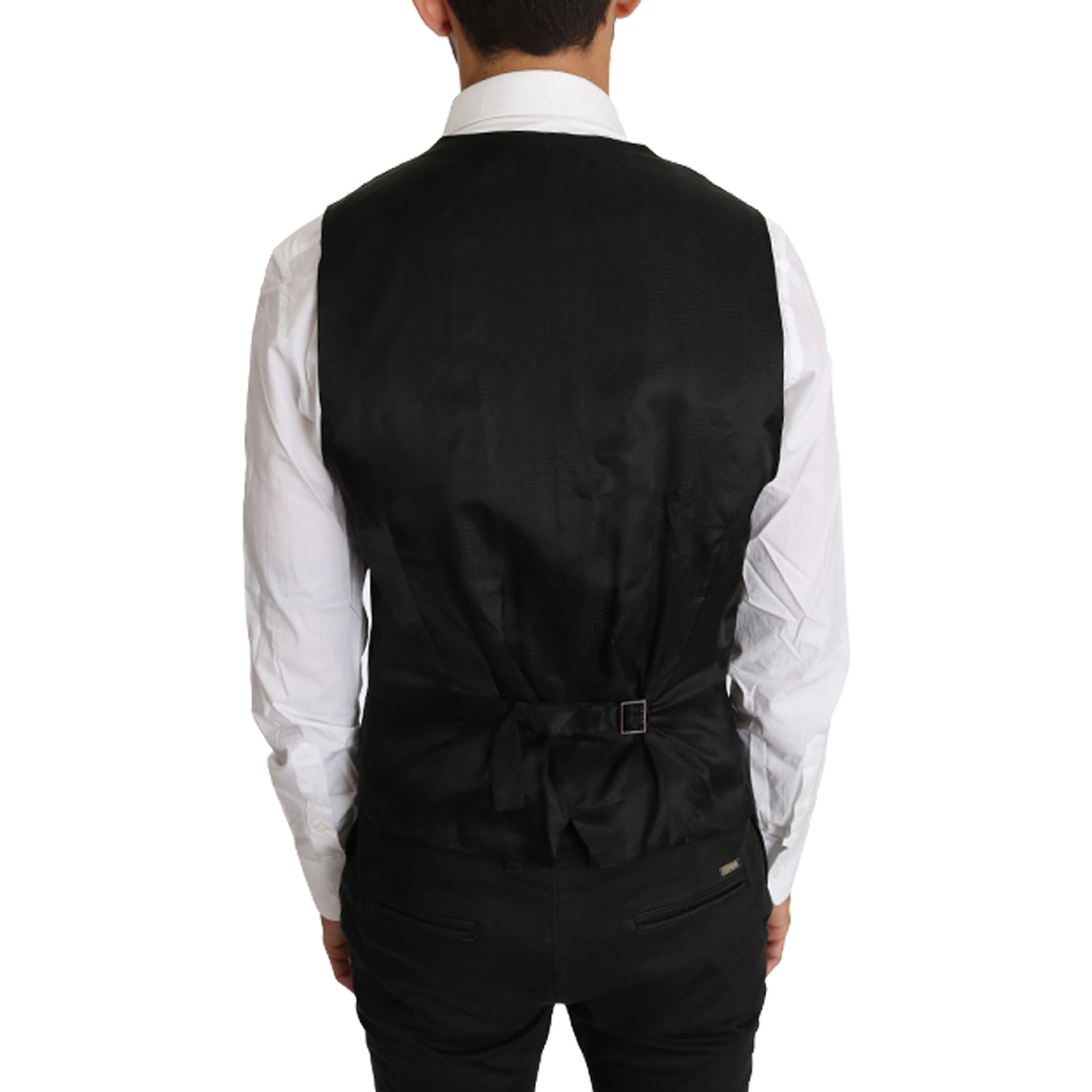 Gray Solid 100% Wool Waistcoat Vest