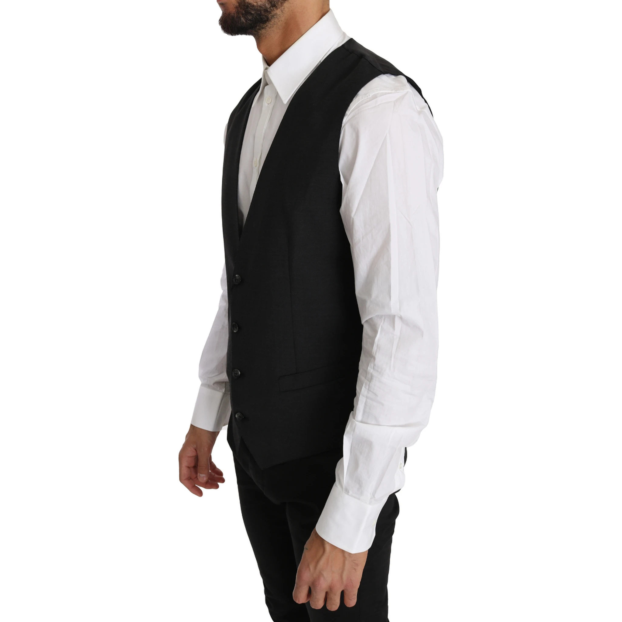Gray Solid 100% Wool Waistcoat Vest