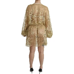 Gold Lace See Through A-Line Knee Length Dress