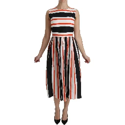 Multicolor Stripes A-Line Pleated Midi Dress