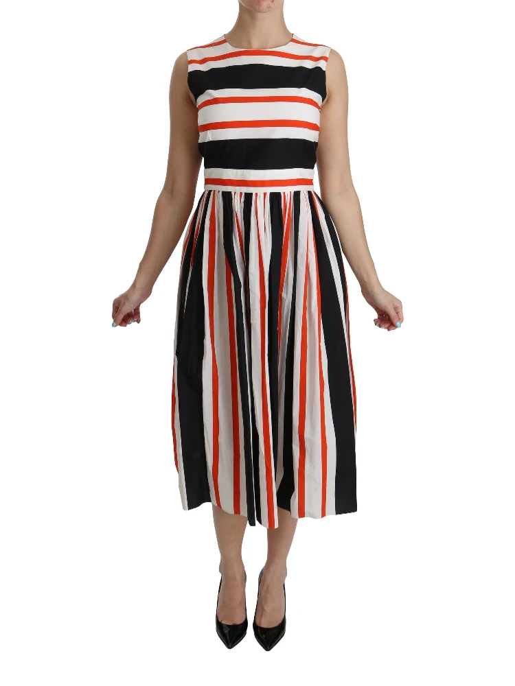 Multicolor Stripes A-Line Pleated Midi Dress