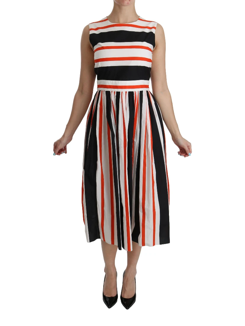 Multicolor Stripes A-Line Pleated Midi Dress