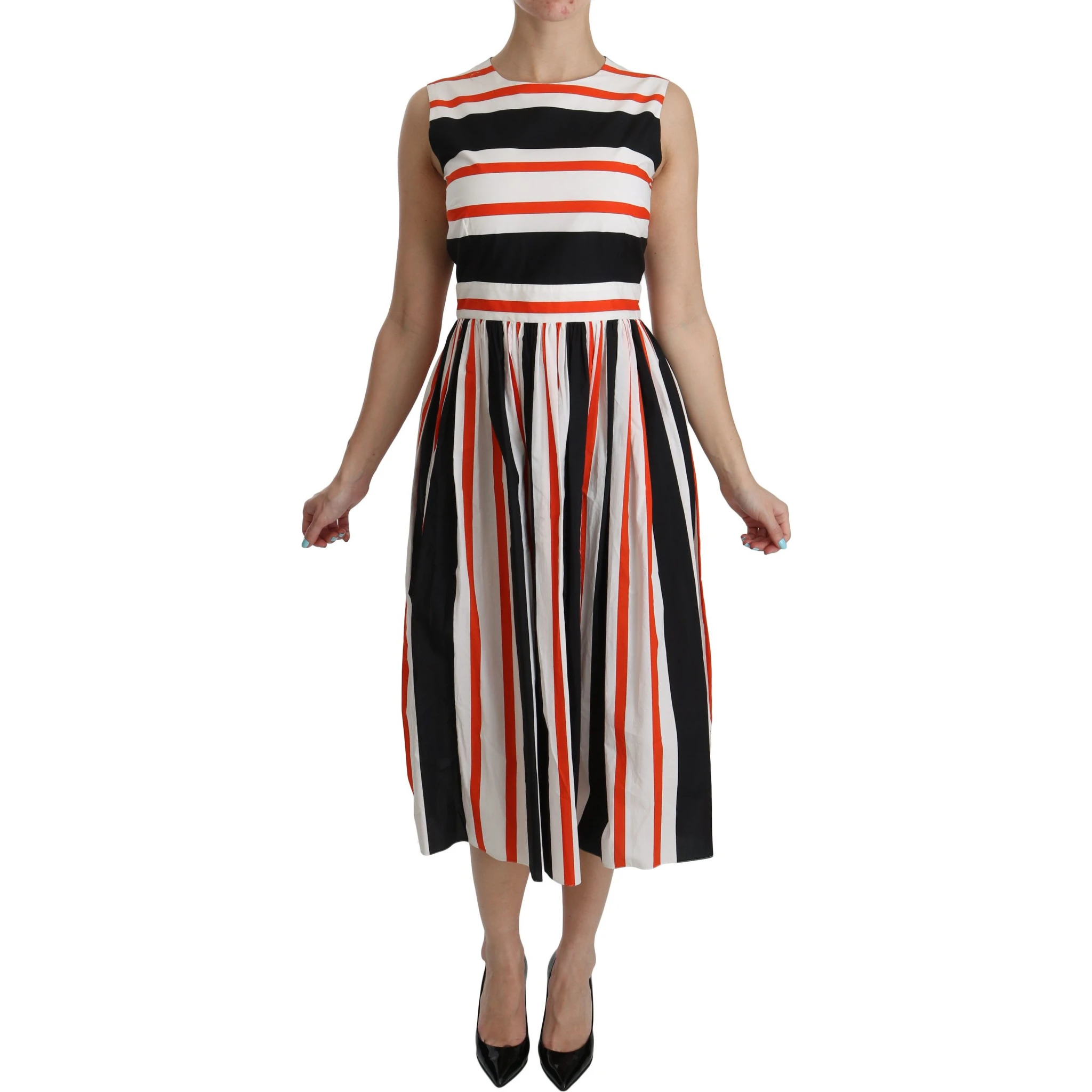 Multicolor Stripes A-Line Pleated Midi Dress