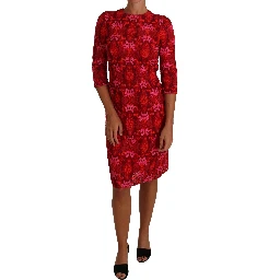 Floral Crochet Lace Red Pink Sheath Dress