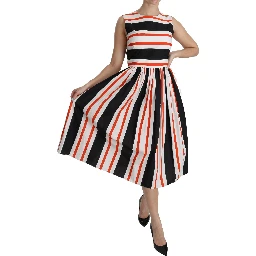Multicolor Stripes A-Line Pleated Midi Dress