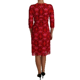 Floral Crochet Lace Red Pink Sheath Dress