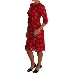 Floral Crochet Lace Red Pink Sheath Dress