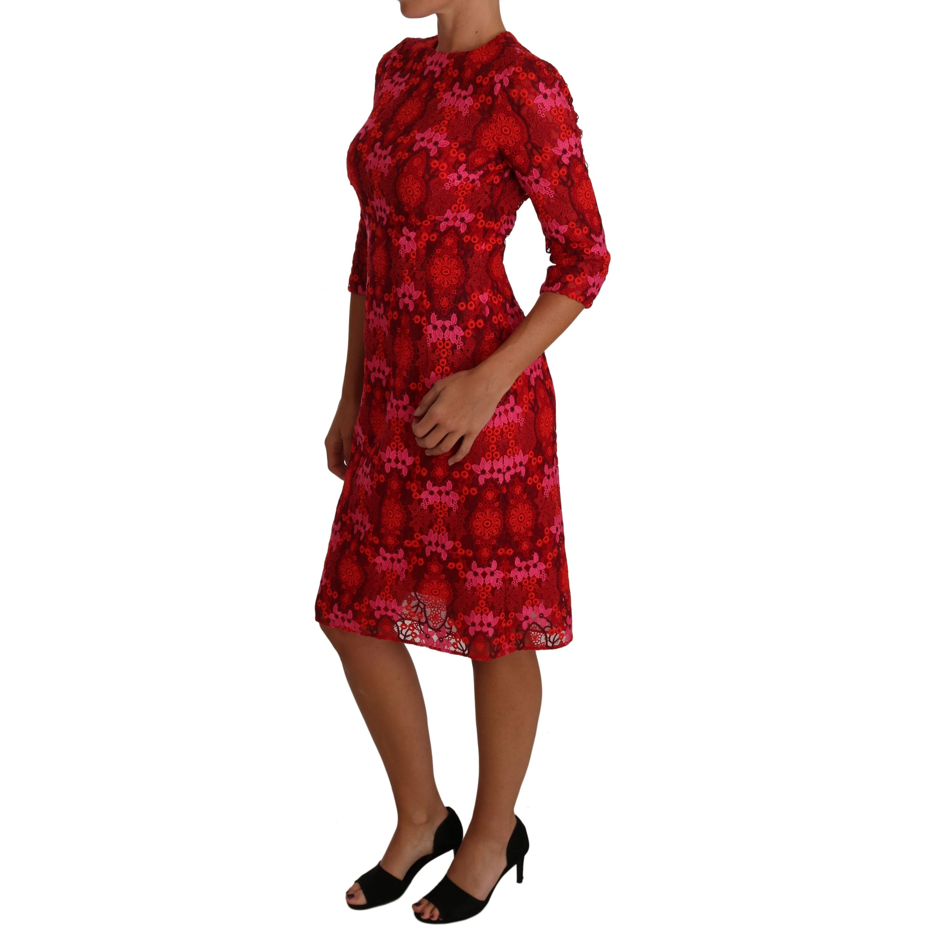Floral Crochet Lace Red Pink Sheath Dress
