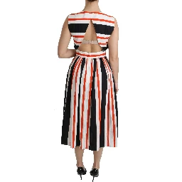 Multicolor Stripes A-Line Pleated Midi Dress