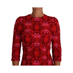 Floral Crochet Lace Red Pink Sheath Dress