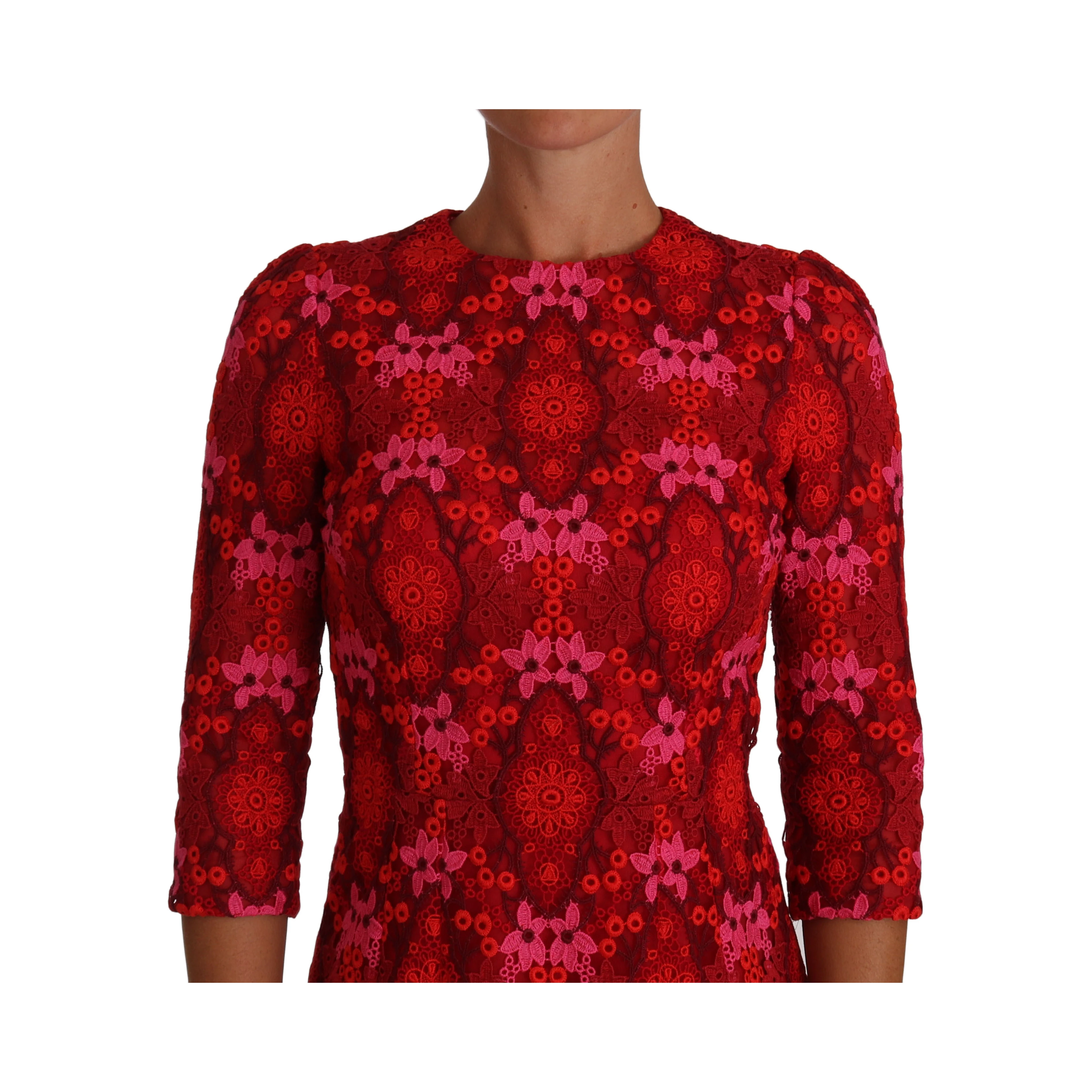 Floral Crochet Lace Red Pink Sheath Dress