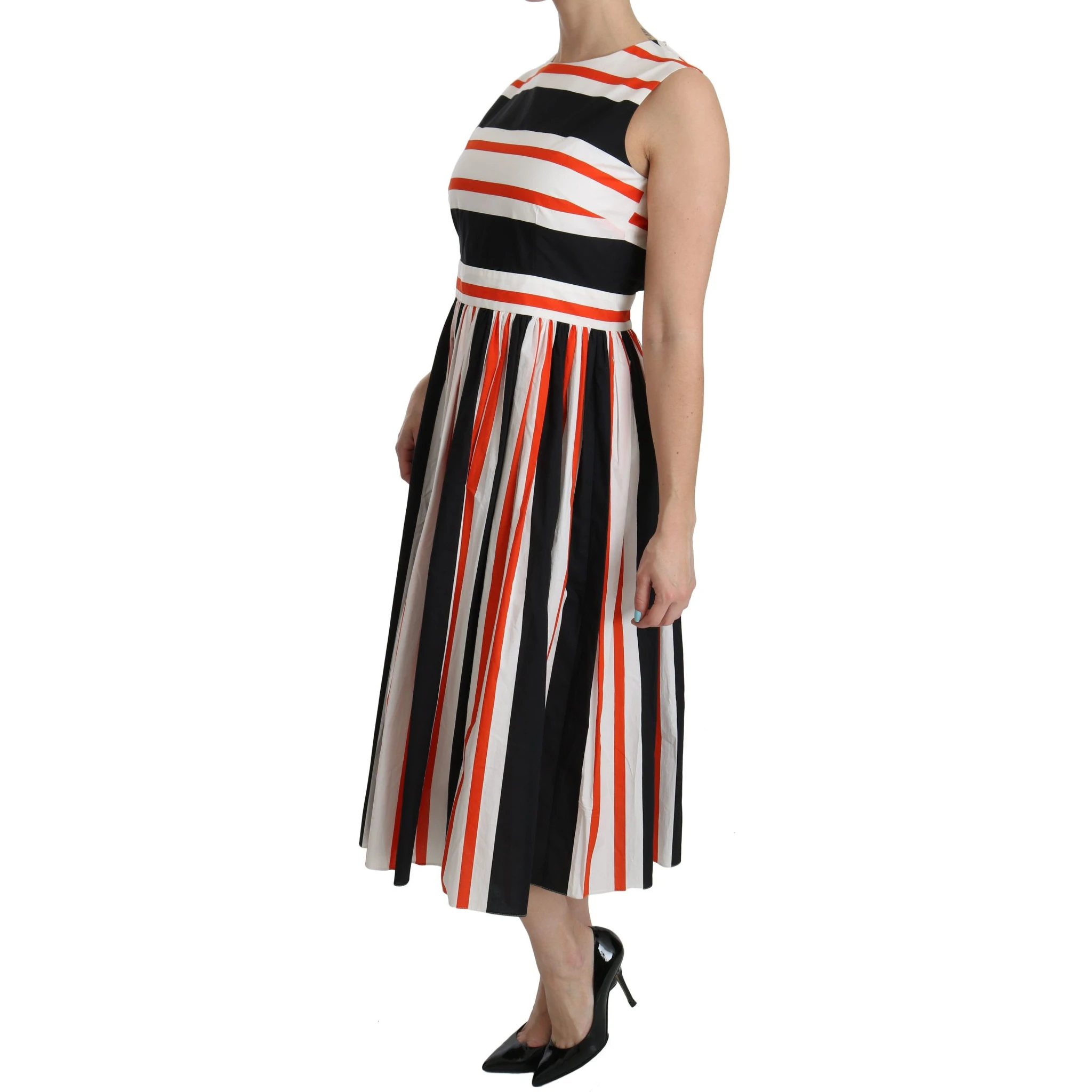 Multicolor Stripes A-Line Pleated Midi Dress