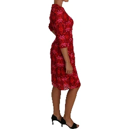 Floral Crochet Lace Red Pink Sheath Dress