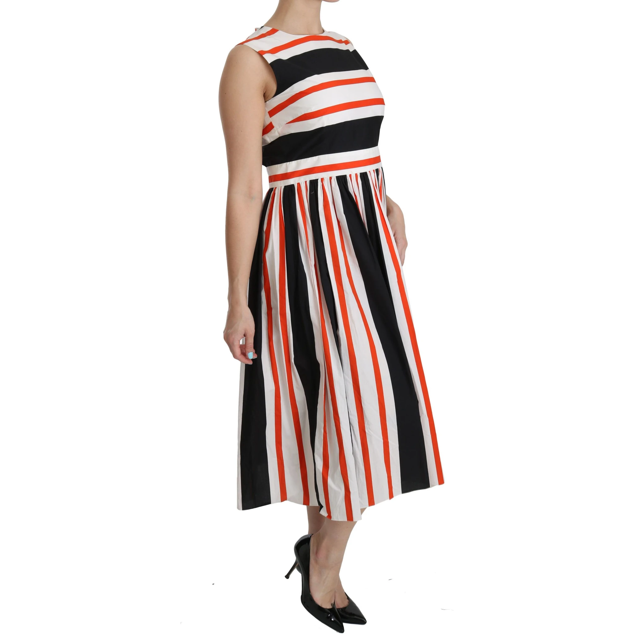 Multicolor Stripes A-Line Pleated Midi Dress