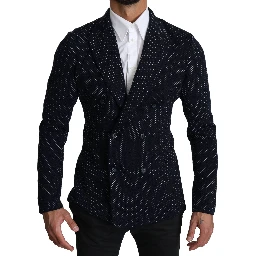 Dark Blue Dotted Double Breasted Coat Blazer