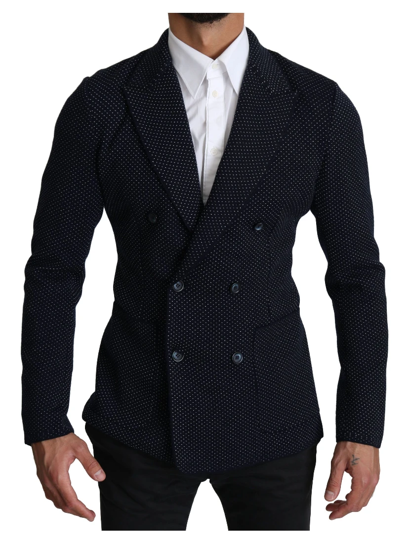 Dark Blue Dotted Double Breasted Coat Blazer