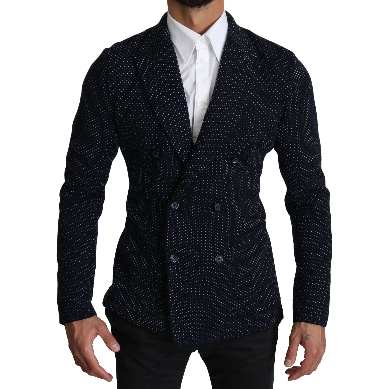 Dark Blue Dotted Double Breasted Coat Blazer