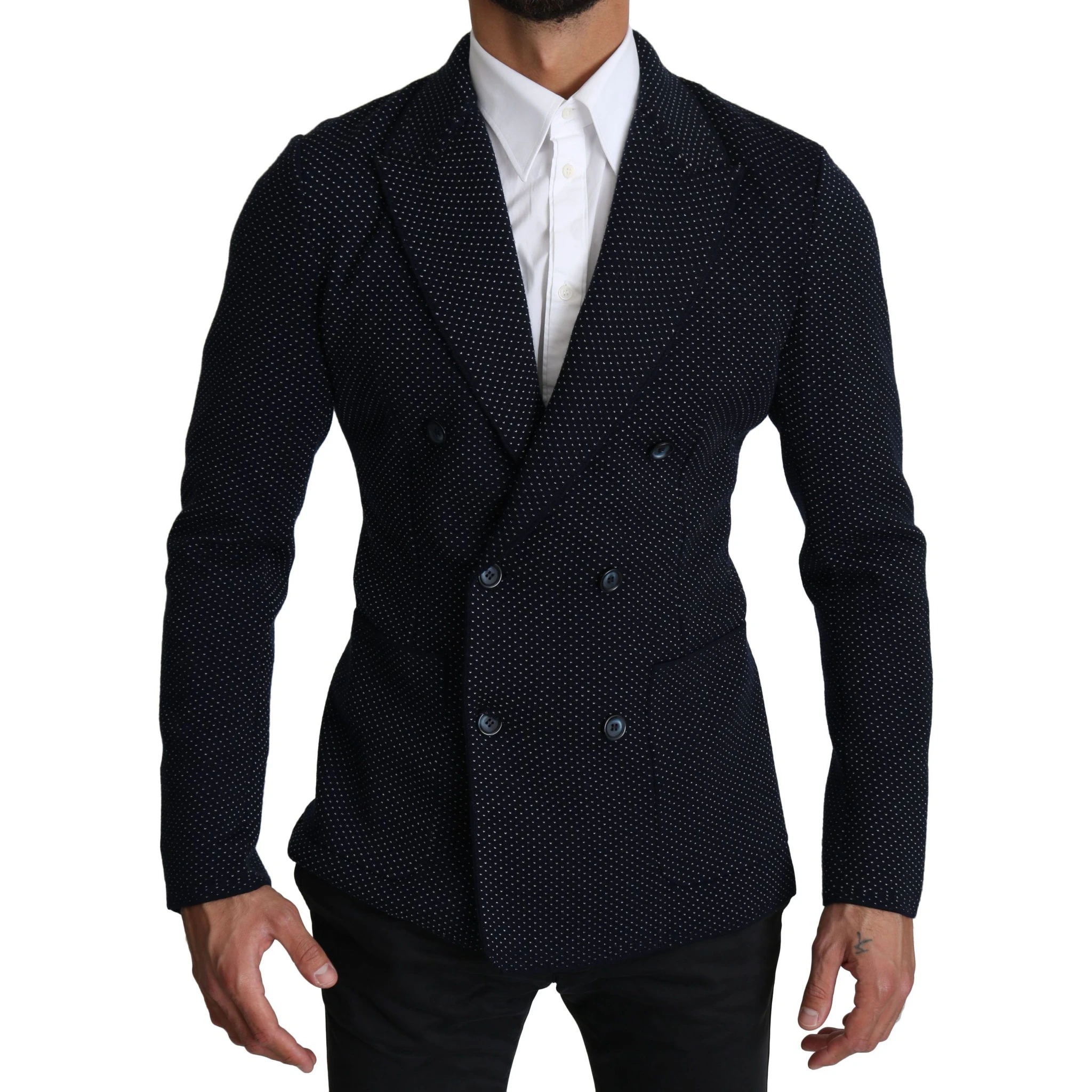 Dark Blue Dotted Double Breasted Coat Blazer