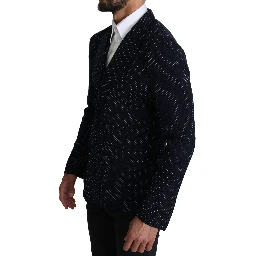 Dark Blue Dotted Double Breasted Coat Blazer