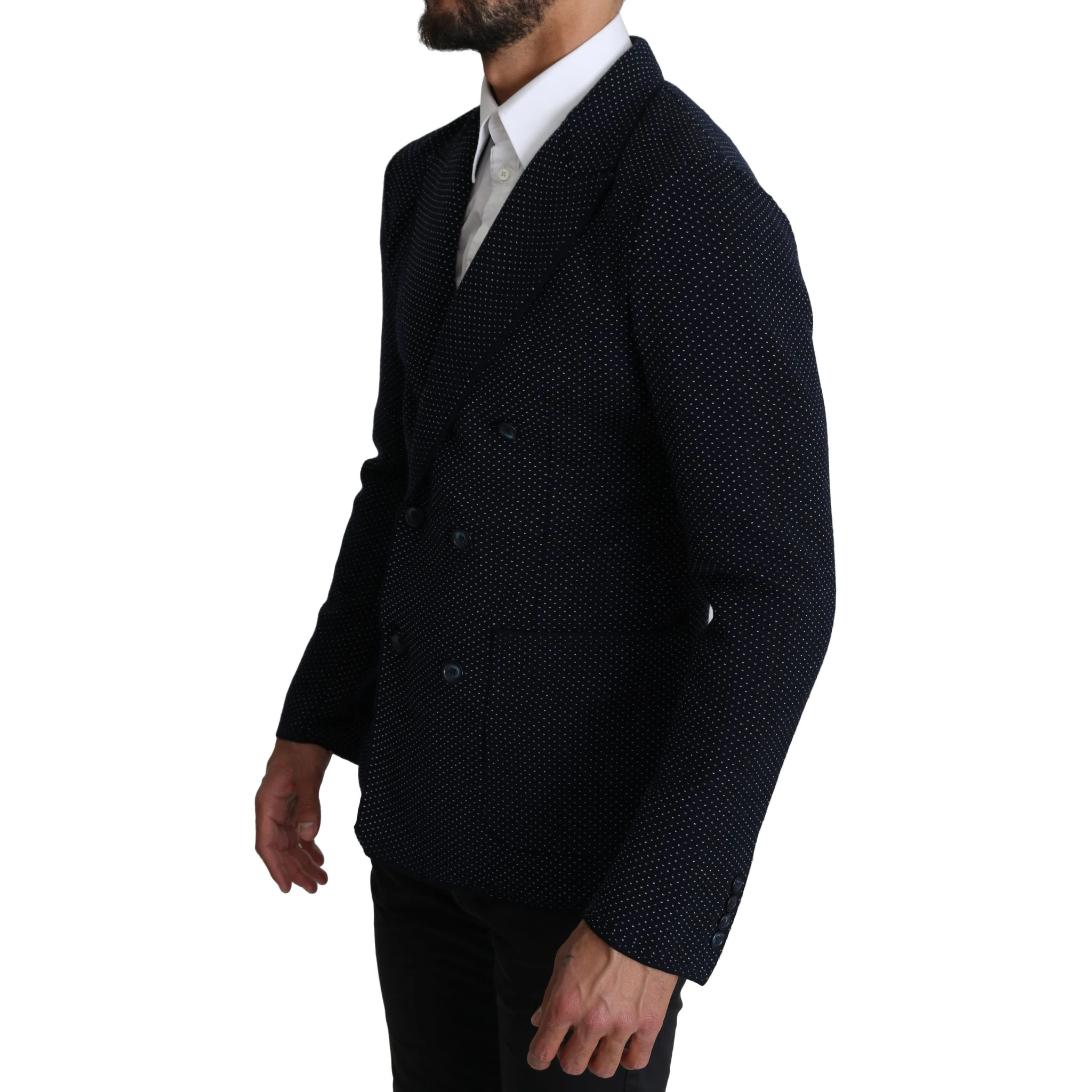 Dark Blue Dotted Double Breasted Coat Blazer