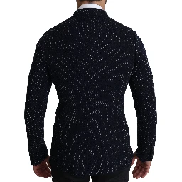 Dark Blue Dotted Double Breasted Coat Blazer