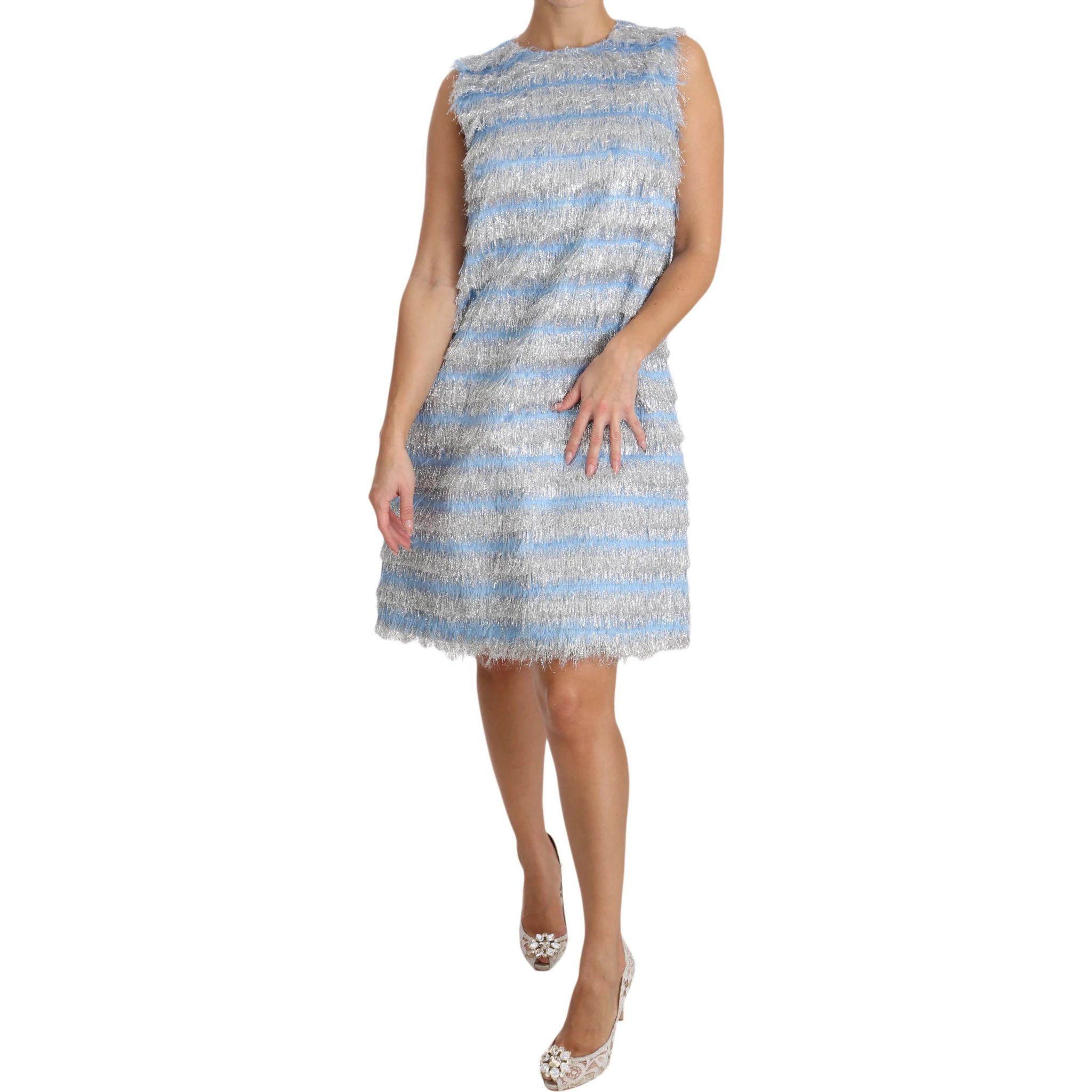 Light Blue Silver Shift Gown Dress