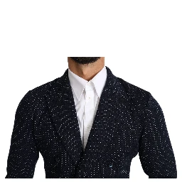 Dark Blue Dotted Double Breasted Coat Blazer