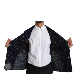 Dark Blue Dotted Double Breasted Coat Blazer