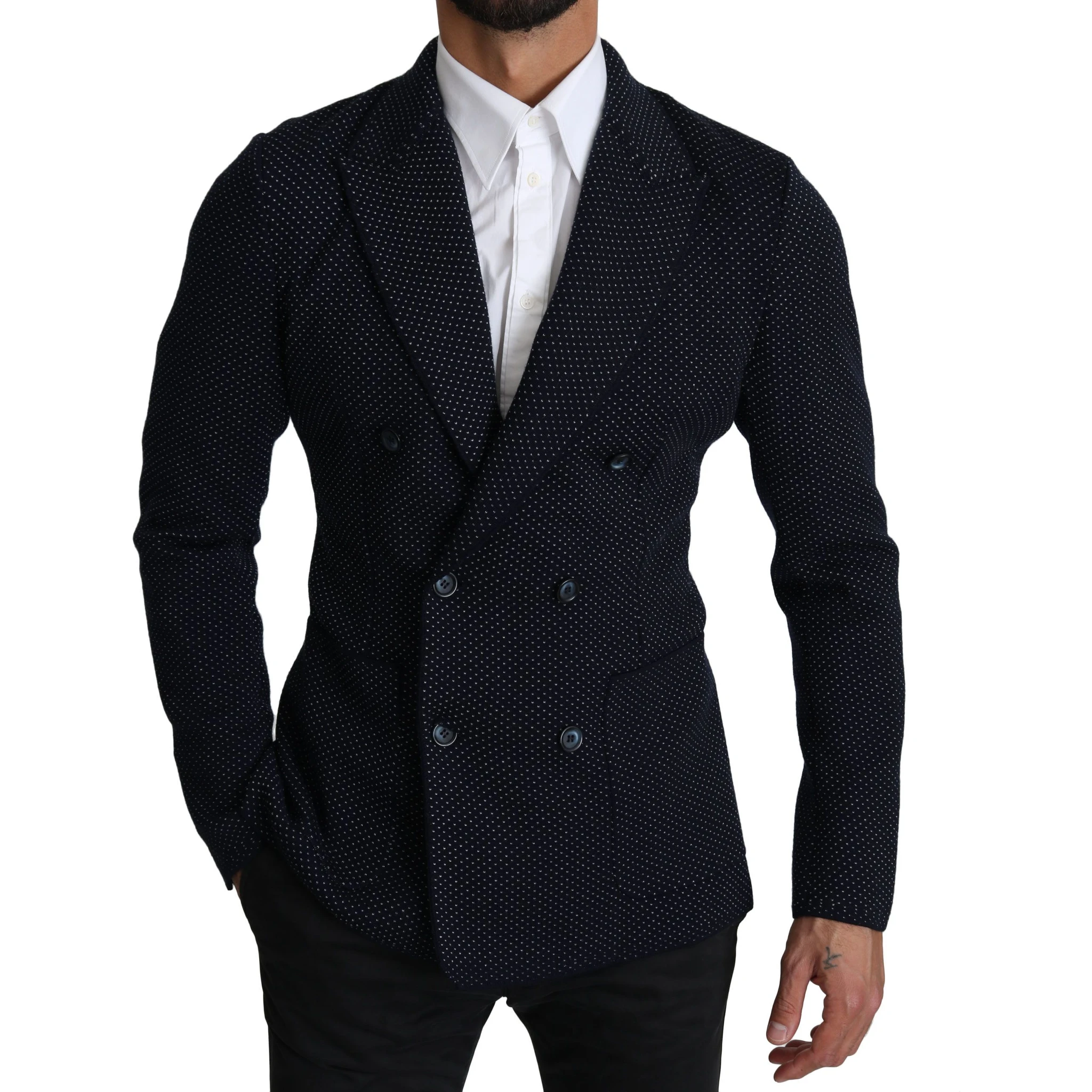 Dark Blue Dotted Double Breasted Coat Blazer