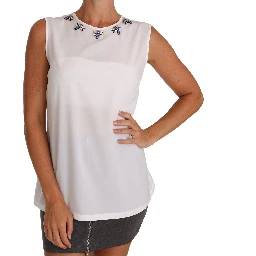 White Silk Crystal Embellished Fly T-shirt