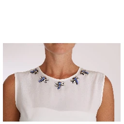 White Silk Crystal Embellished Fly T-shirt