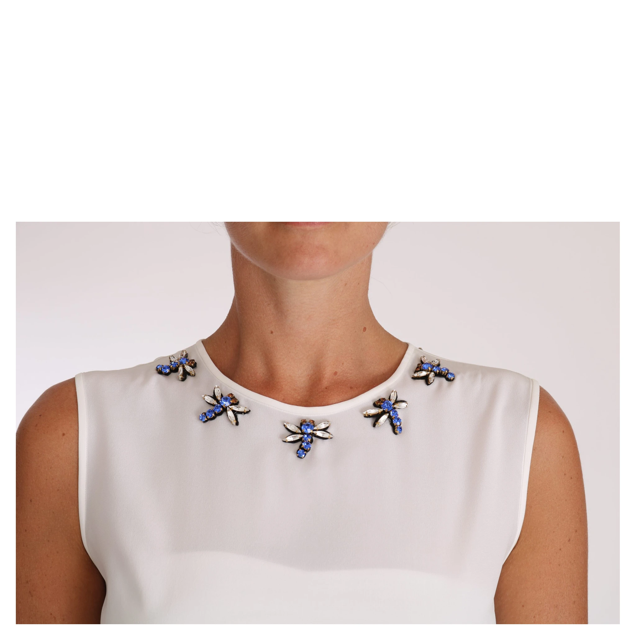 White Silk Crystal Embellished Fly T-shirt