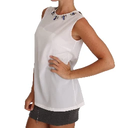 White Silk Crystal Embellished Fly T-shirt