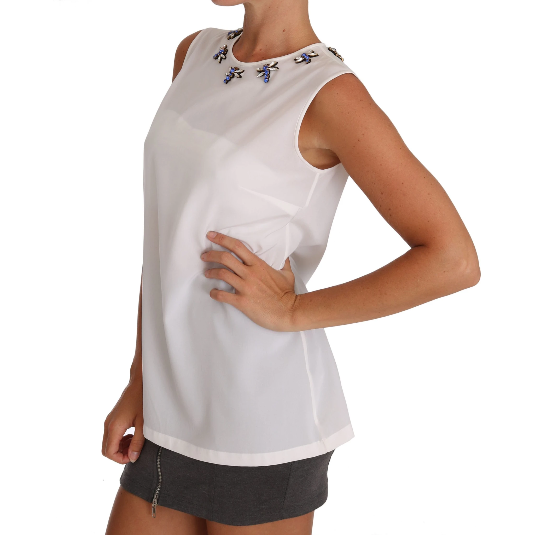 White Silk Crystal Embellished Fly T-shirt