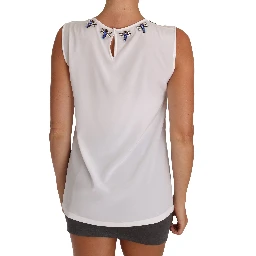 White Silk Crystal Embellished Fly T-shirt