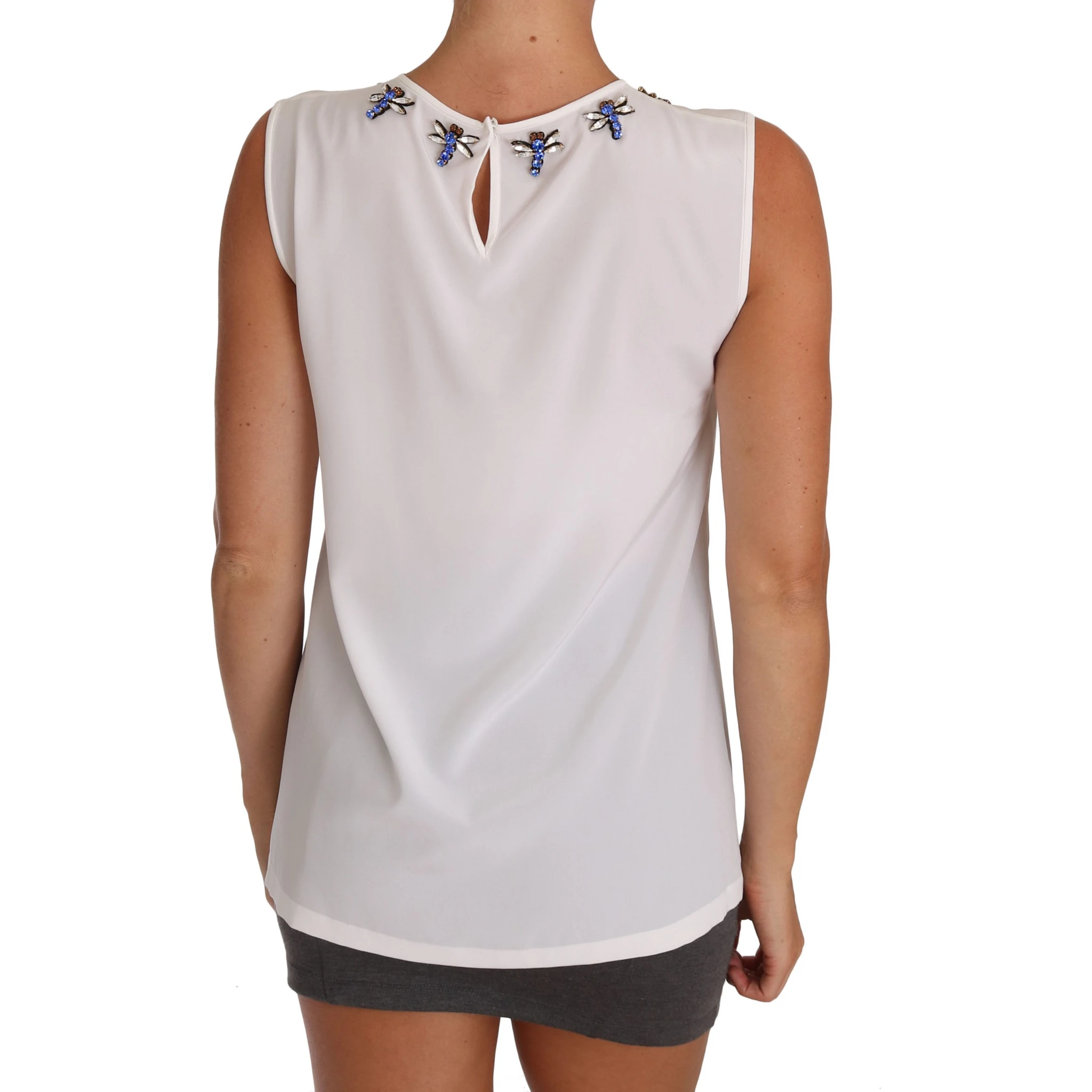 White Silk Crystal Embellished Fly T-shirt
