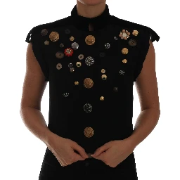 Black Embellished Floral Military Jacket Vest