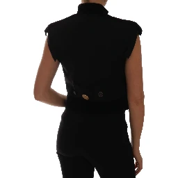 Black Embellished Floral Military Jacket Vest