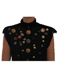 Black Embellished Floral Military Jacket Vest