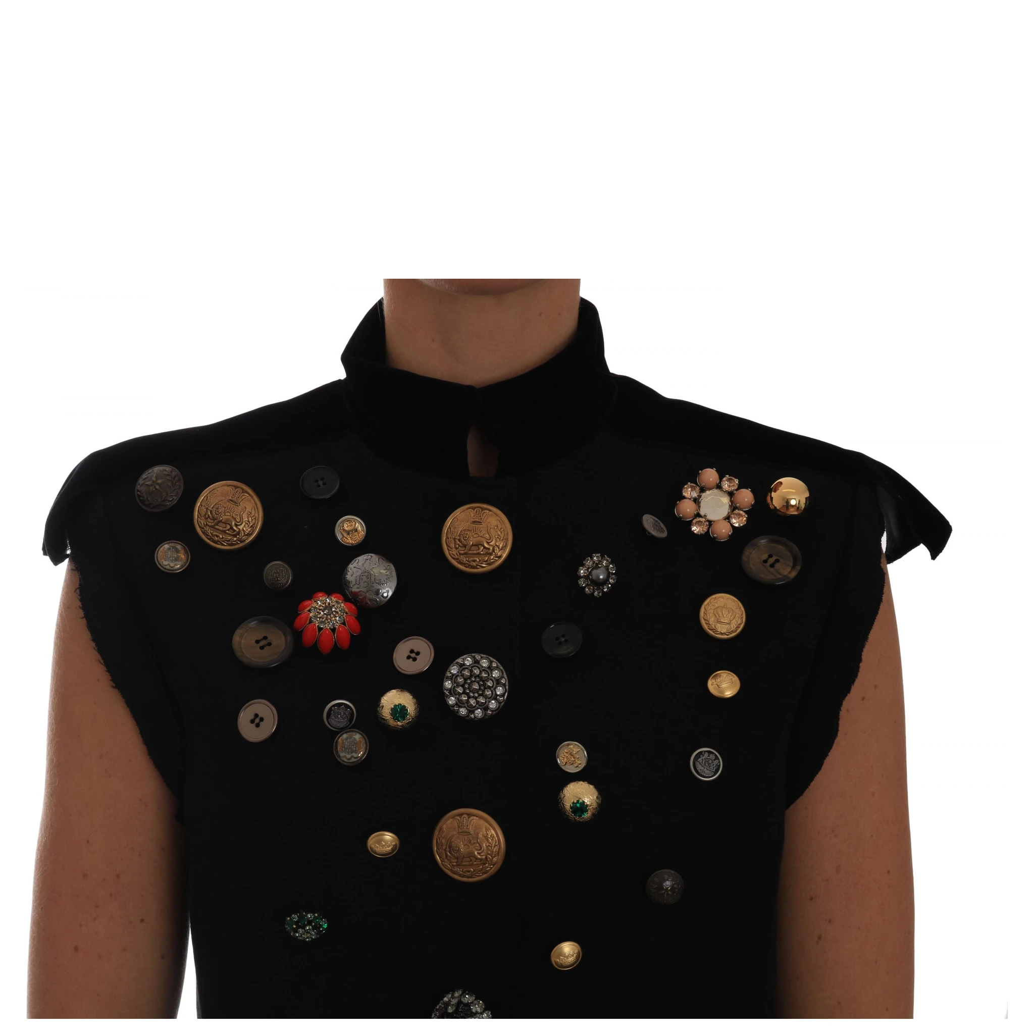Black Embellished Floral Military Jacket Vest