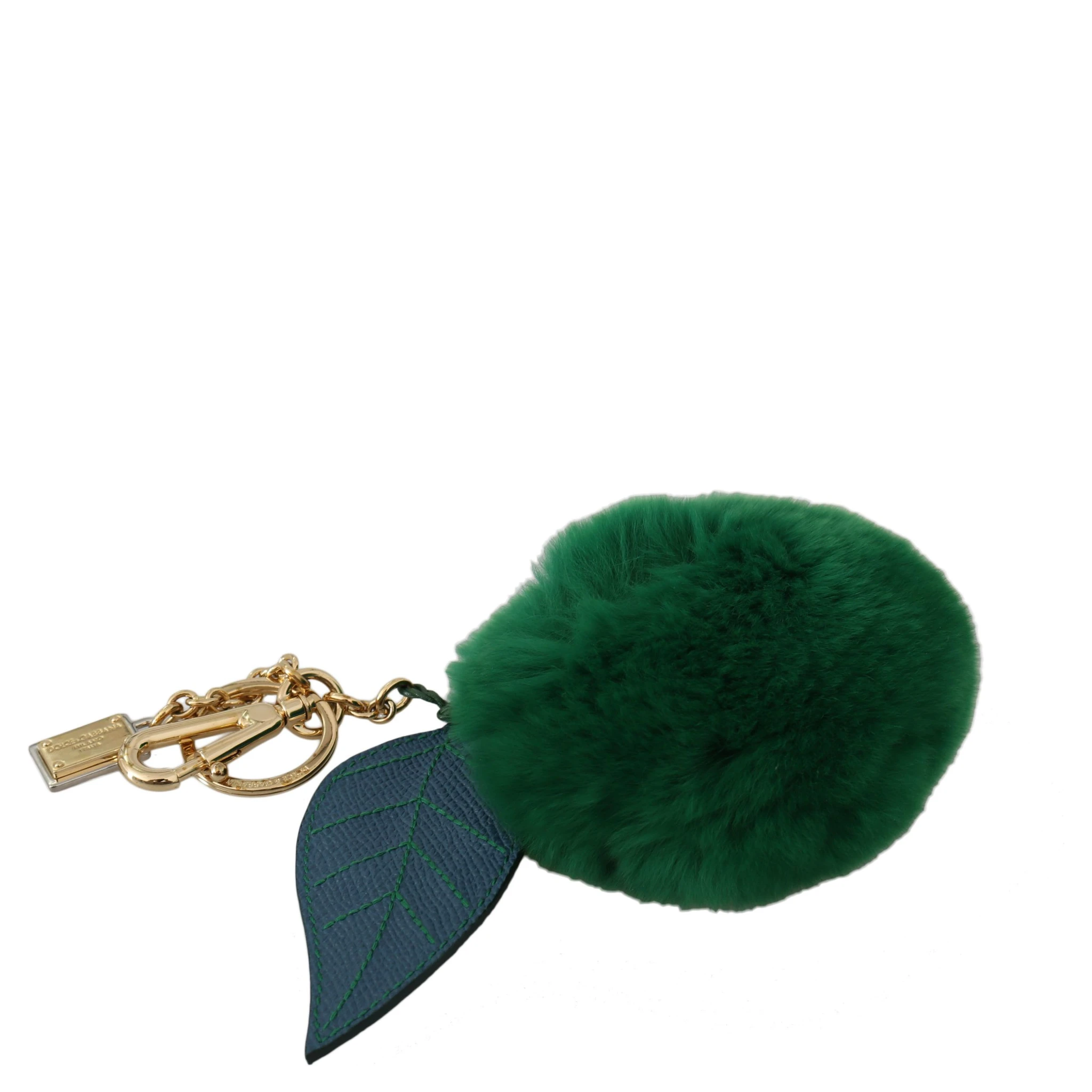 Green Leather Fur Gold Clasp Keyring Women Keychain