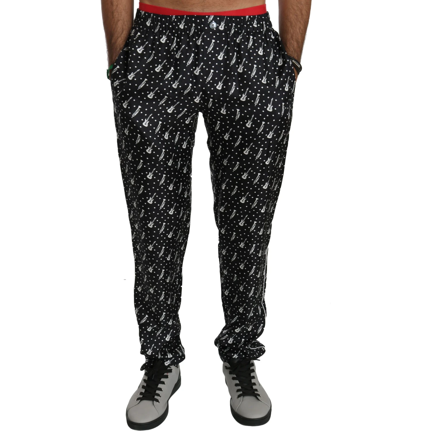 Silk Black Musical Instrument Trouser Pants