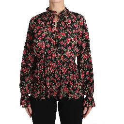 Black Rose Print Floral Shirt Top Blouse