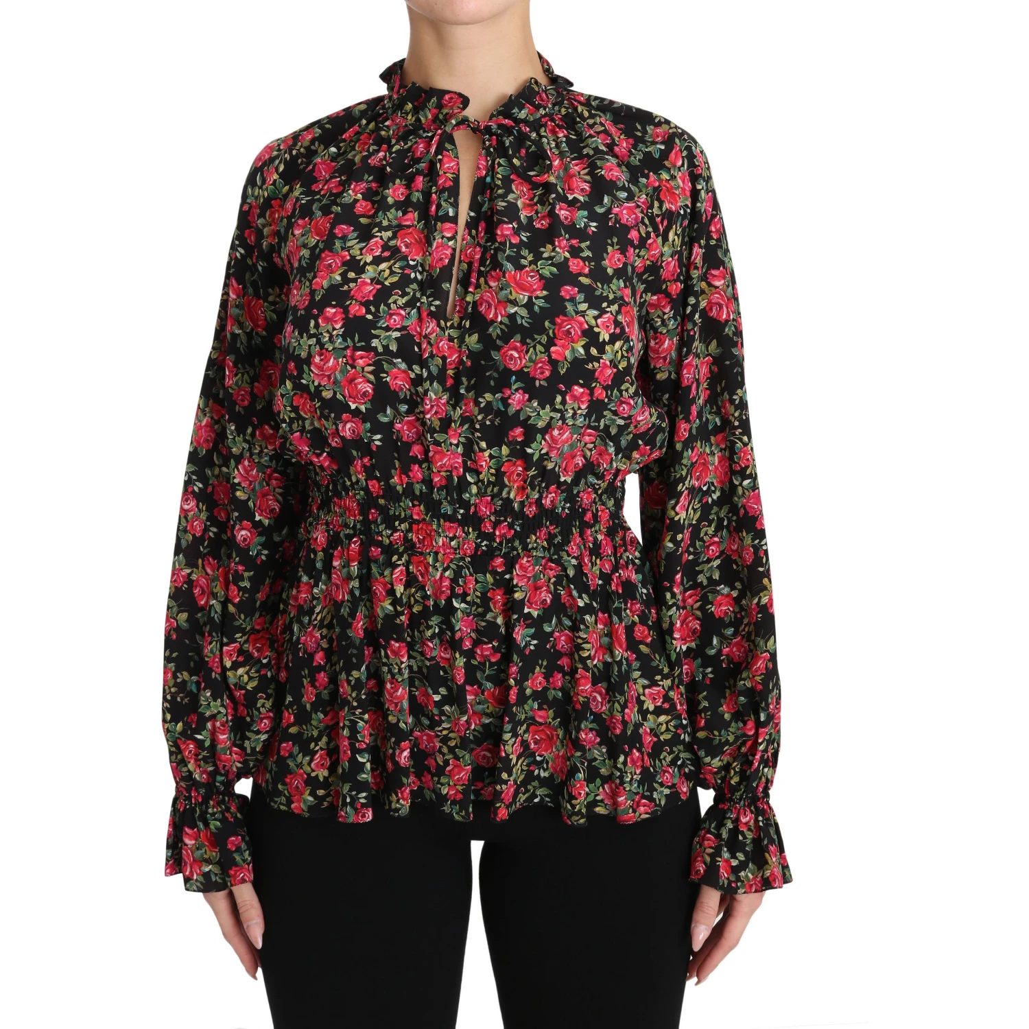 Black Rose Print Floral Shirt Top Blouse