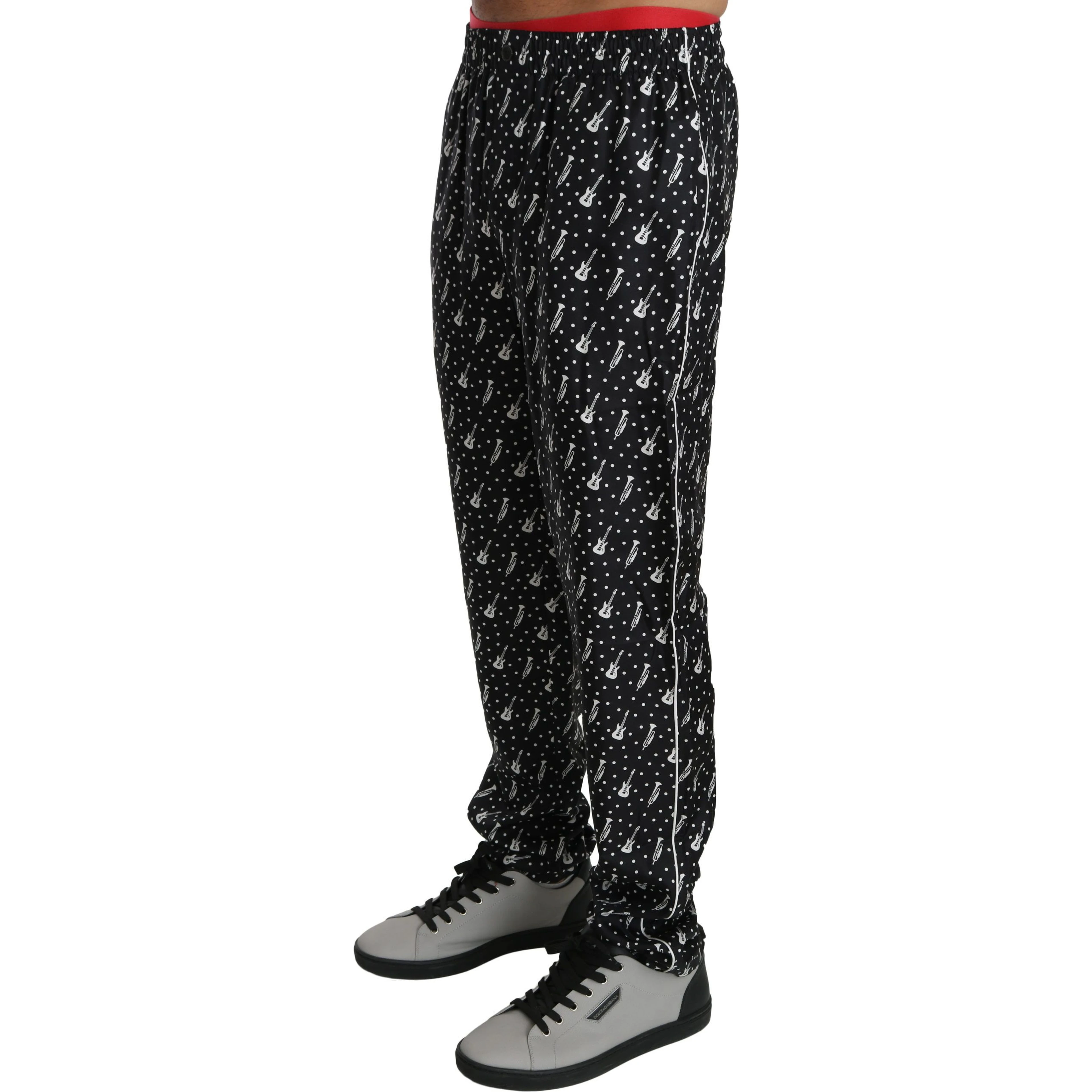 Silk Black Musical Instrument Trouser Pants