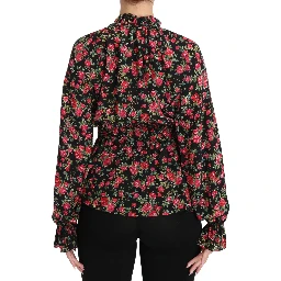 Black Rose Print Floral Shirt Top Blouse