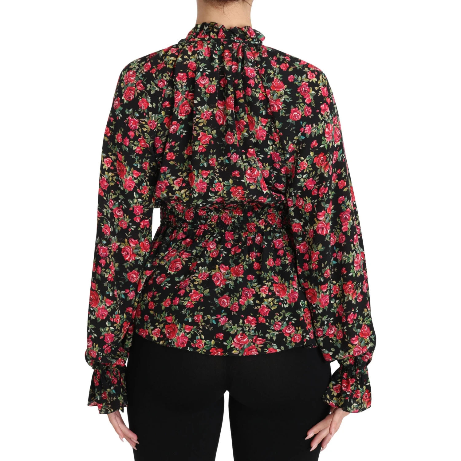 Black Rose Print Floral Shirt Top Blouse